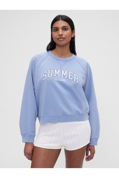 GAP Kadın Açık Mavi × Summer Fridays Oversized Raglan Logo Sweatshirt