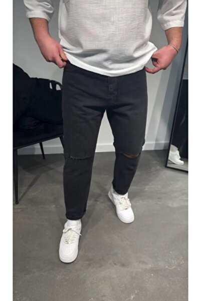 JANES Blugi boyfriend negri rupți până la genunchi pentru bărbați