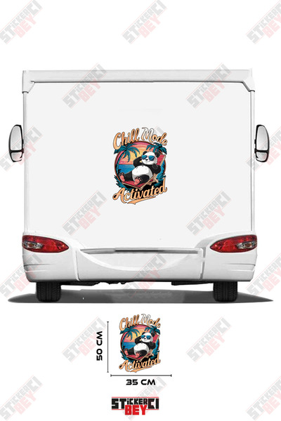 STİCKERCI BEY Sunbathing Panda on the Beach Image Caravan Sticker Decal