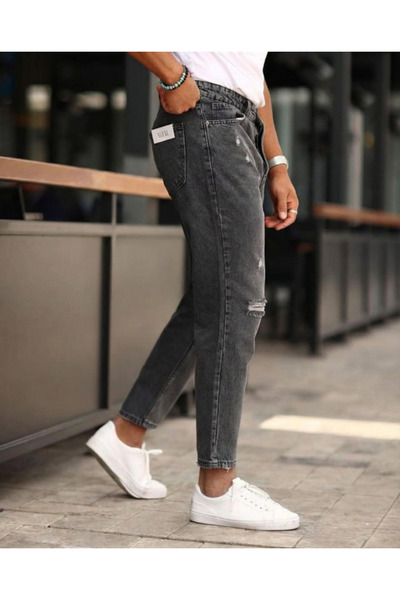 DRESSIFY WOMEN’S FASHION Men's Dark Gray Ripped Detail Boyfriend Jeans