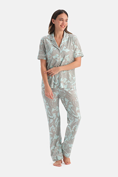 Dagi Shawl Patterned Cotton Modal Shirt Pants Set