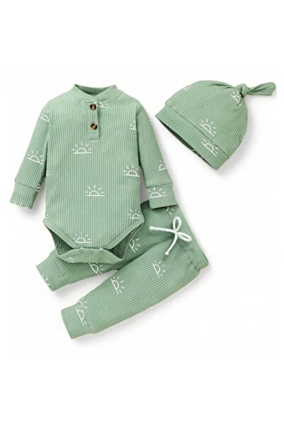 OEM Set body, pantaloni și căciulă pentru bebeluși, verde