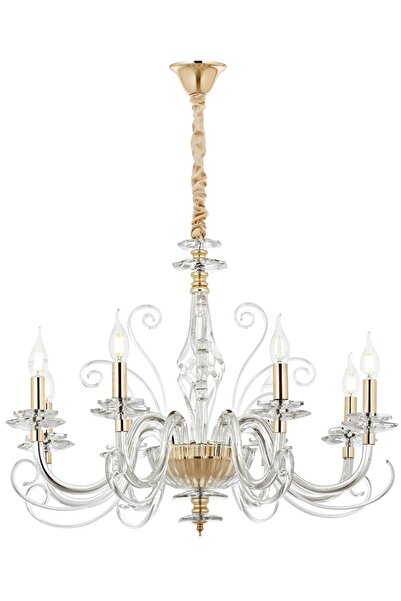 Avonni AV-5283-8S Sarı Kaplama Klasik Avize E14 Metal Cam 50 cm