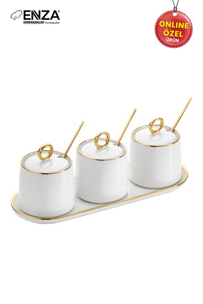 Enza Safir Standlı Porselen Gold Baharat Takımı 10 Parça