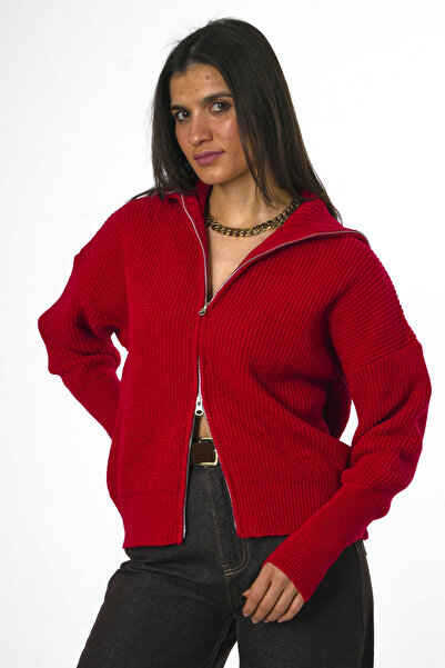 ABBRA Women's Double Zipper Collar Thick Cardigan