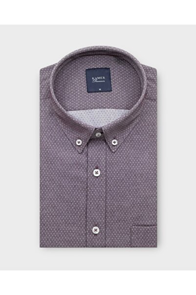 KAMER Regular Fit Long Sleeve Button-Up Collar Patterned Dry Rose Shirt 4076Gk