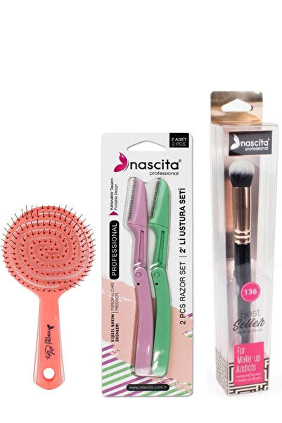 nascita Concealer Brush Oval Shape 0136 + Pro Three-Dimensional Oval Hair Bru...