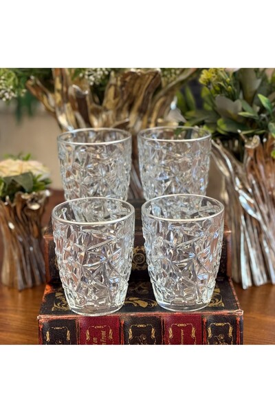 atabey home 4 Pieces Crystalized Model Soft Drink & Water Glass - Silver Deta...