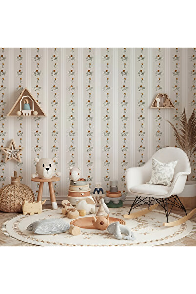 Tasarım Minik Çiçek ve Yaprak Detaylı Bordür Bebek & Çocuk Odası Duvar Kağıdı