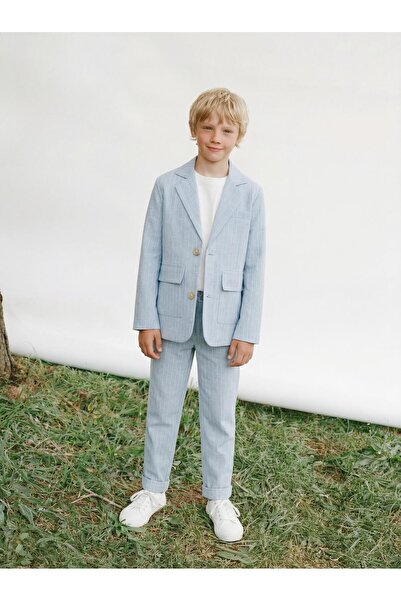 Magu Boys' Light Blue Striped Jacket and Pants Set Including T-Shirt