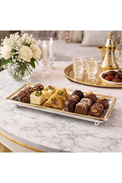 Dania ✨ Luxury rectangular metal serving dish in silver and gold with legs – ...