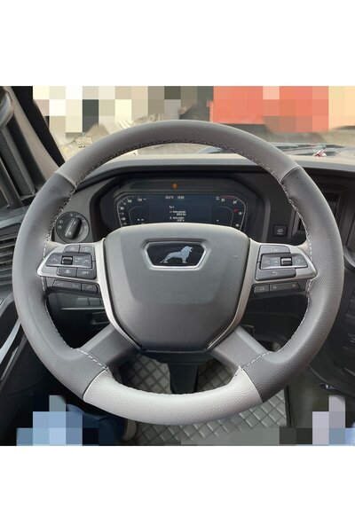 HASBAY DİKİŞLİ DİREKSİYON KILIFI GRİ / SİYAH DERİ GRİ DİKİŞLİ MAN YENİ FOTODA...