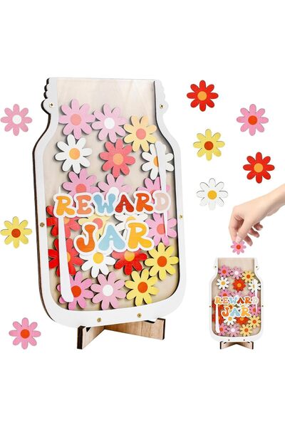 Yelajoy Flower Reward Jar with Stand - Child Behavior Management Tool, Wooden...