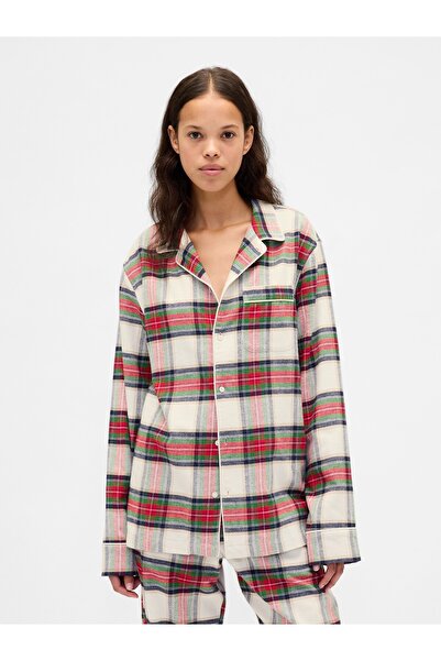 GAP Kadın Kırık Beyaz Softest Flannel Pijama Üstü