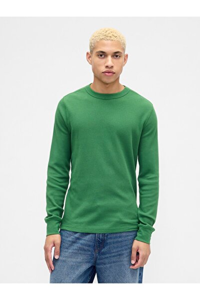 GAP Erkek Yeşil Waffle-Knit Bisiklet Yaka T-Shirt