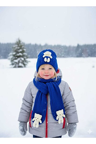 ÖRZİ Kids Scarf, Beanie, Gloves Set with Teddy Bear