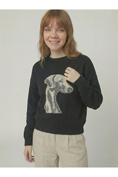 TLG GİYİM Greyhound Patterned Extra Soft Textured Oversized Knitwear Sweater