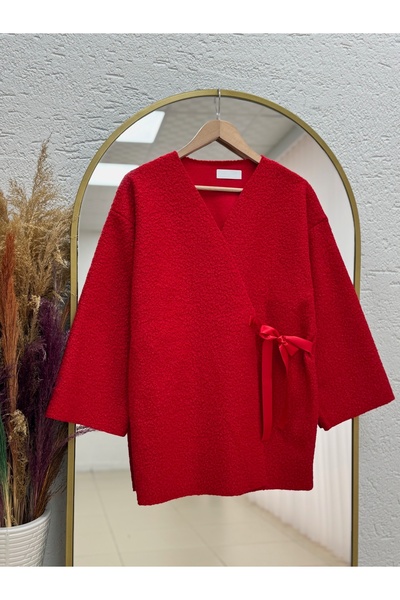 MİHRA STORE Begüm Tied Boucle Jacket-Fs1237 Red