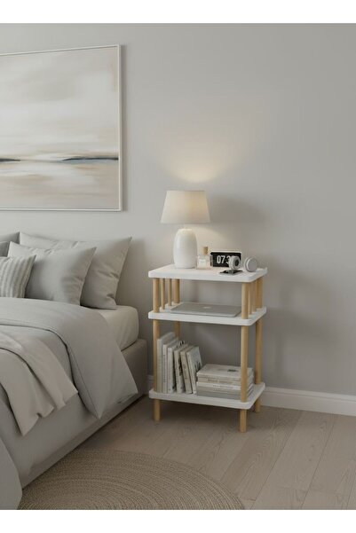 Macco Mobilya 3 Katlı Ahşap Komodin Yatak Yanı Sehpası - Dekoratif Düzenleyici