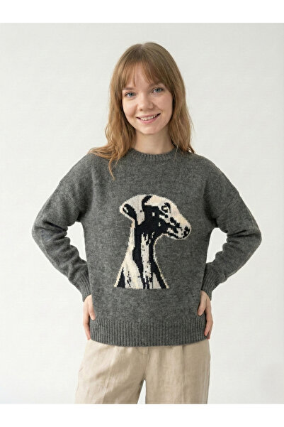 TLG GİYİM Greyhound Patterned Extra Soft Textured Oversized Knitwear Sweater