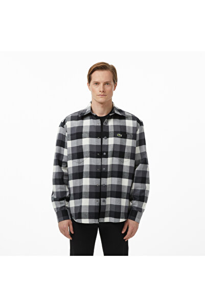 Lacoste Erkek Relaxed Fit Kareli Siyah Gömlek