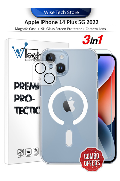 Wtech Apple iPhone 14 Plus -3 in 1 Magsafe Case Cover Screen Protector Camera...