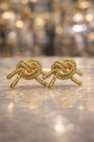 Vıp Düğüm Detaylı Küpe Gold