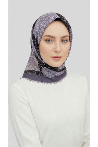 Karaca Eşarp ΜΑΛΛΙΝΟ ΚΑΠΕΛΟ ΜΕ ΣΧΕΔΙΟ ΦΥΛΛΩΝ ΚΑΡΑΚΑ - ΜΑΥΡΟ ΓΚΡΙ