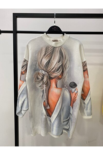 Hatun Atila Hatunatila Patterned Crew Neck Long Sweater - 4769