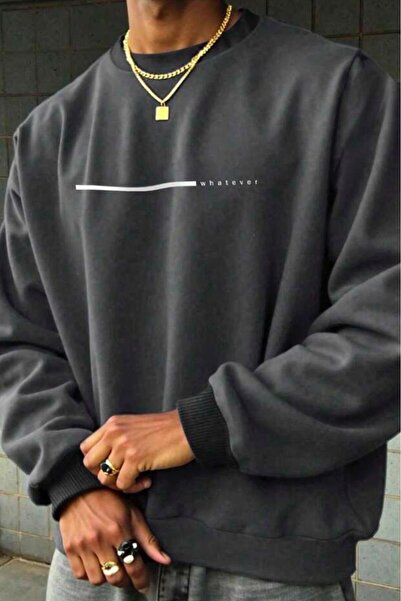 CAST COLLECTİON Hanorac pentru bărbați, antracit, cu imprimeu Whatever, cu gâ...