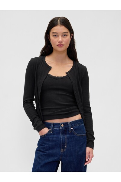 GAP Kadın Siyah Pointelle Hırka