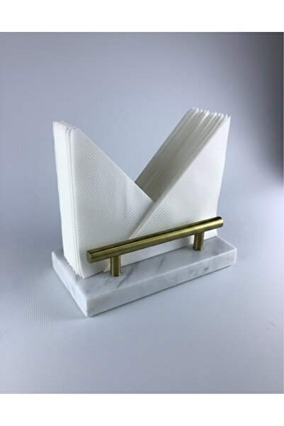 BZT Home El Yapımı Doğal Mermer Peçetelik Paslanmaz Çelik Kulplu 17,5x8 cm