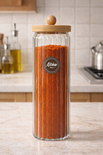 Kitchen Way Bamboo Gasket Lid Striped Borosilicate 1500ml Jar Kw-769