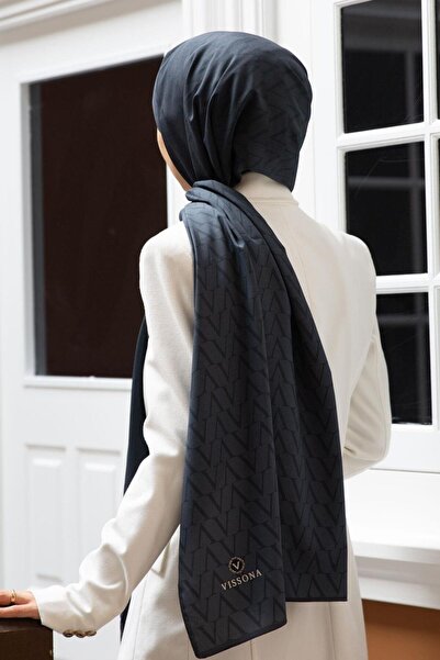 Vissona LÜKS MEDİNE İPEĞİ DEGRADELİ MONOGRAM DESENLİ İNDİGO RENKLİ 75X195 KIR...