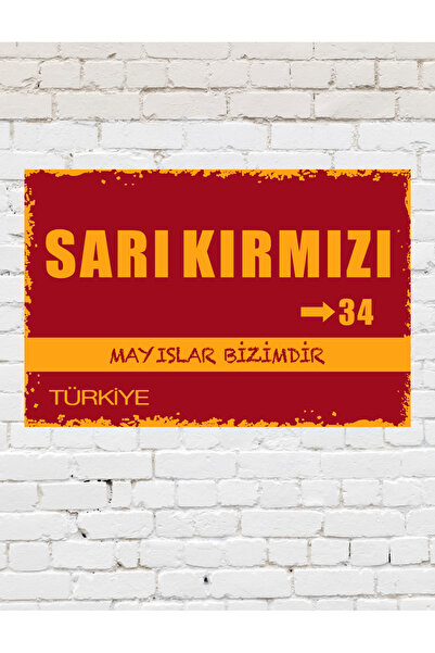 Pi Dekorasyon "gǎlațasaray" Sarı Kırmızı Aslan Futbol Taraftar Sözleri MDF De...