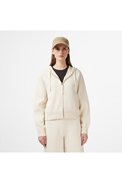 Lacoste Kadın Classic Fit Kapüşonlu Krem Hırka