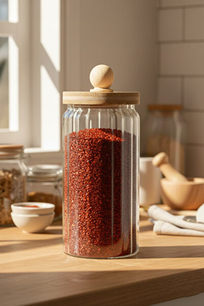 Kitchen Way Borosilicate 1000ml Jar with Bamboo Lid and Stripe Pattern Kw-768