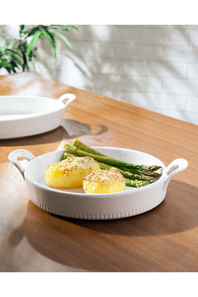 REDTAG White Round Porcelain Baking Dish with Handles