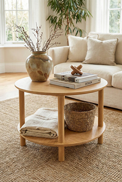 CMDWOOD OLIVA Doğal Ahşap Yuvarlak Orta Sehpa | Modern Salon & Oturma Odası