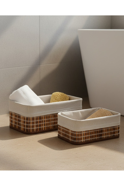 REDTAG طقم سلال تخزين مستطيلة من الخيزران الطبيعي البني (عبوة من قطعتين)