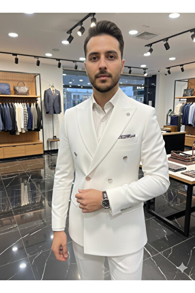 WENNO بدلة بيضاء مطرزة من نوع كروفيزي