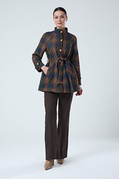 Jupe Kadın Ekose Kapitone Kot Takım 8592