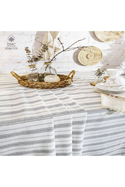 DNC HOMETEX مفرش طاولة مسطح مخطط باللون الرمادي