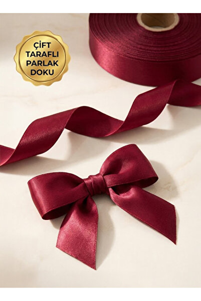 dandeliondesign Lüks Bordo Çift Taraflı Saten Kurdele - 2cm x 1 Metre Parlak ...