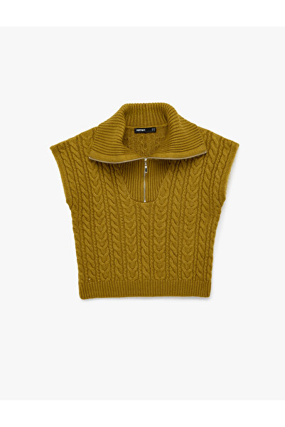 Koton Yarım Fermuarlı Devrik Yaka Saç Örgü Süveter