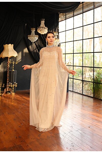 DADO BELLA Tül Üzeri 1000 Adet Kristal Taş İşlemeli İç Abiye Krep Kumaş Özel ...