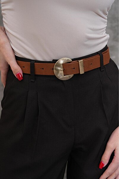 MODAM HİFA Antique Oval Buckle Suede Women's Belt Trouser Belt Dress Belt Shi...