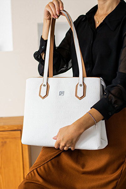 Just Polo JP White Tan New Season Large Size 2 Compartment Hand and Shoulder ...