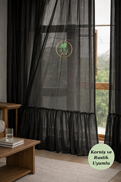 Perdeplus Φούστα κουρτίνας από λινό τούλι με βολάν