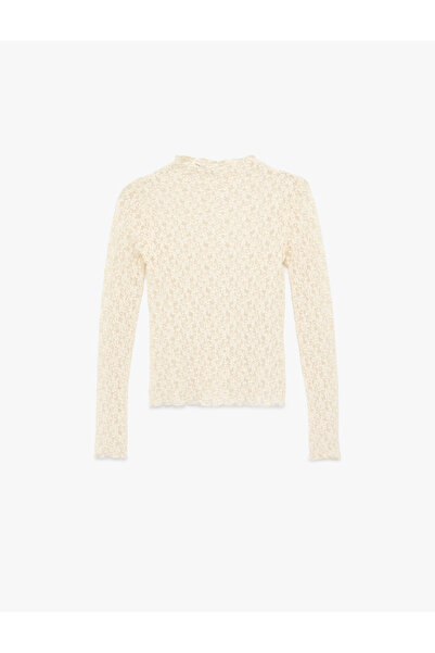 Koton Slim Fit Mock Neck Long-Sleeve Lace T-Shirt